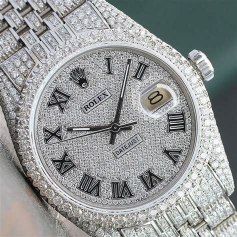 silver rolex with diamonds around it|rolex full diamond watch.